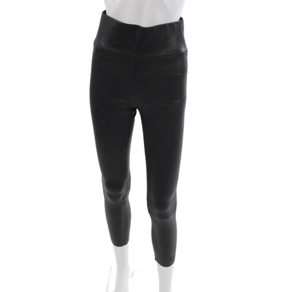 SPRWMN Womens Black Leather Cropped Ankle Leggings Size S